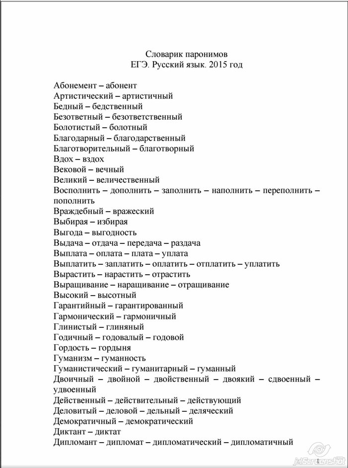 Проект словарь паронимов